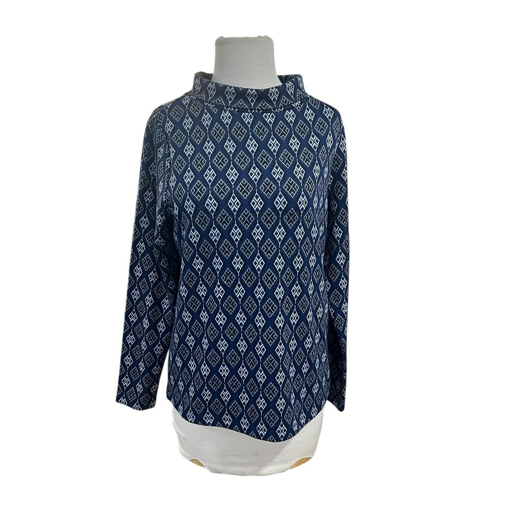 Olsen Henny Stretch Jersey Blue Geometric Top - Ladies US 6 New Made in Germany